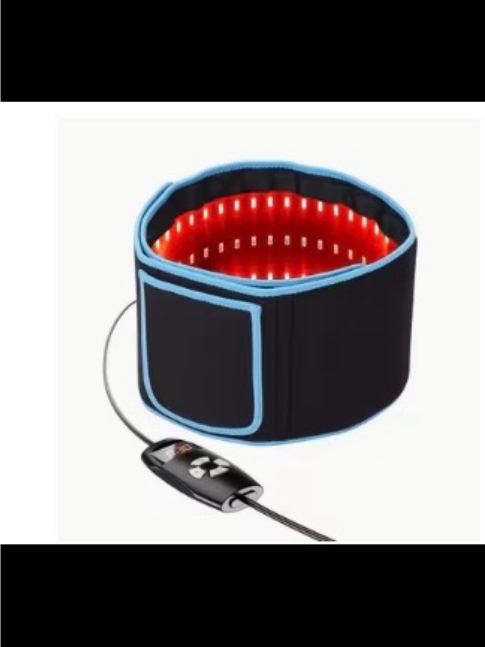 Heated LED Therapy Waist Belt in Black with Light Blue Trim